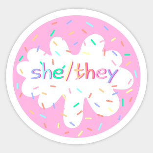 Birthday Cake She/They Pronoun Pin Sticker